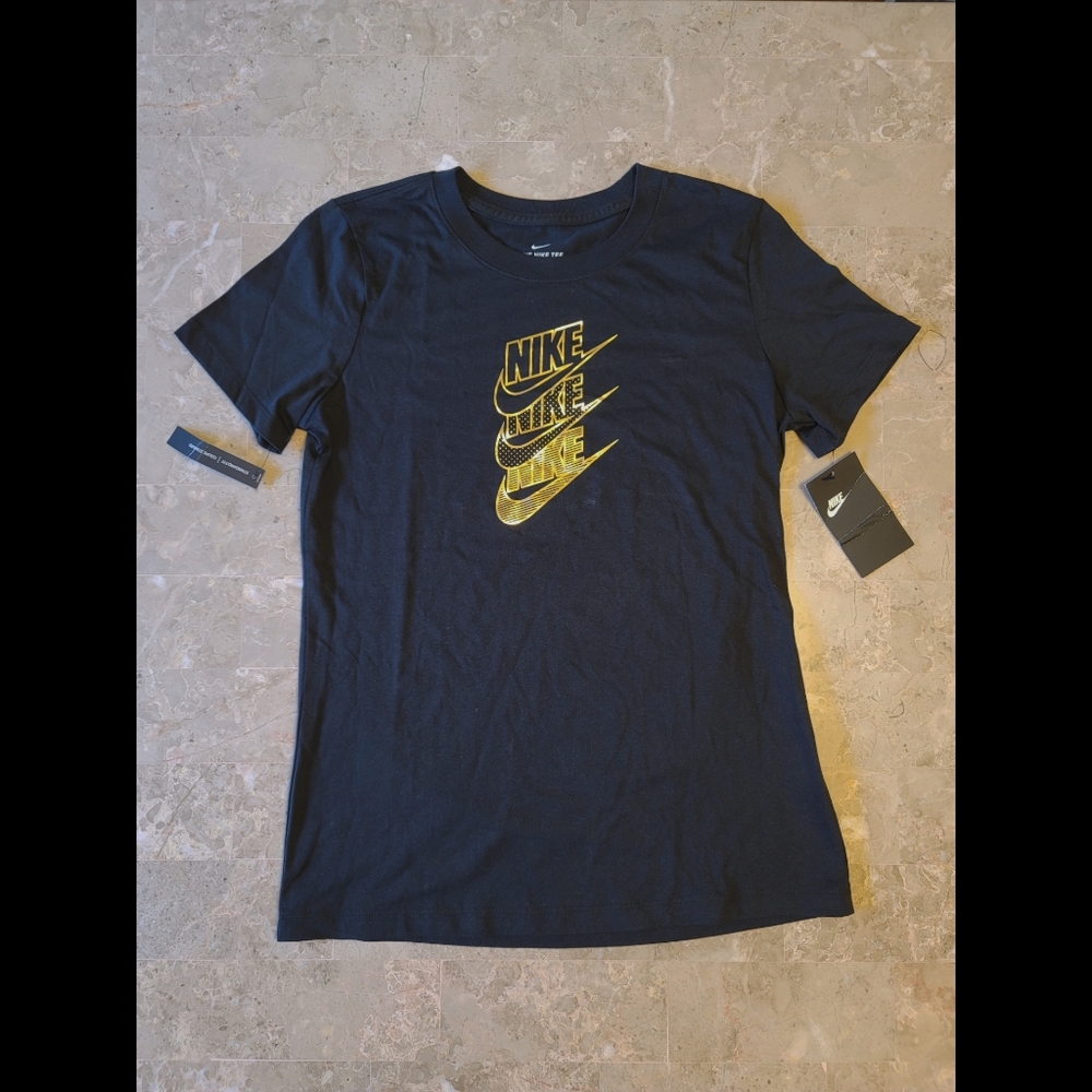 NIKE Women Tee Shirt BLACK/GOLD